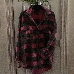 1st up: Pink and Grey “PinchMe”cotton button up plaid shirt, Size Medium